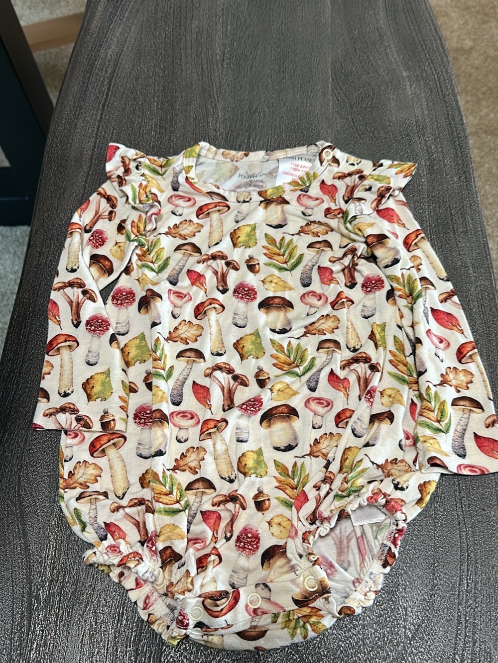 Posh Peanut Bamboo Mushroom & Fall Leaf Print One Piece 12-18 m
